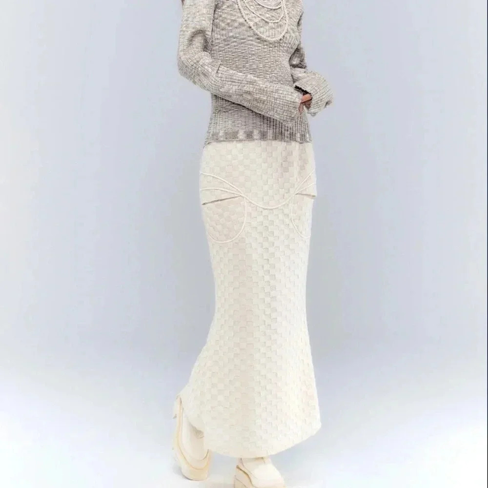 Anno  Mundi Checkered Texture Micro Mermaid Maxi Skirt